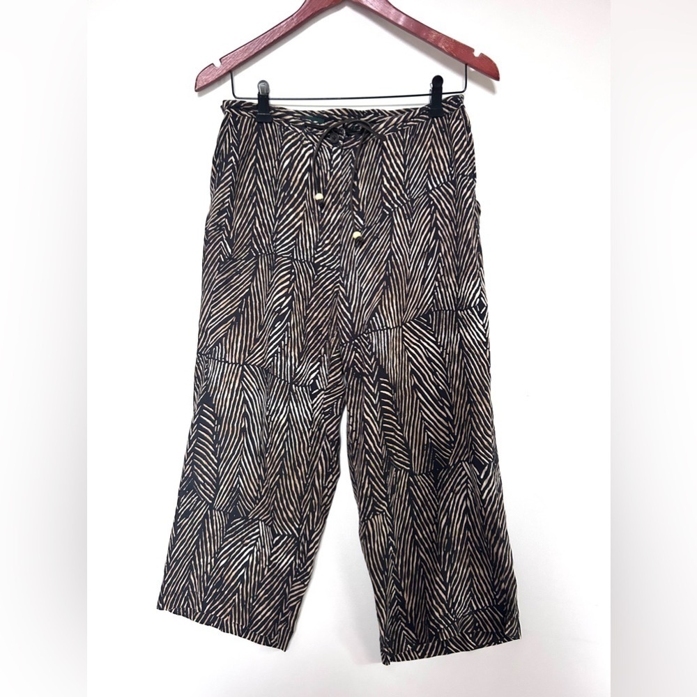 Lauren Ralph Lauren  Silk linen blend print pants Wide Leg Animal Print Palazzo